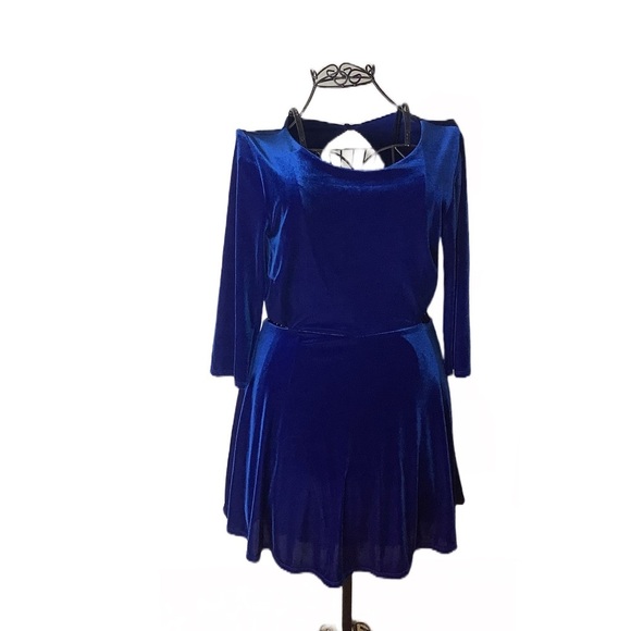 Lulus Charisma & Charm Royal Blue Velvet Backless Skater Dress – Size Large - Picture 2 of 9
